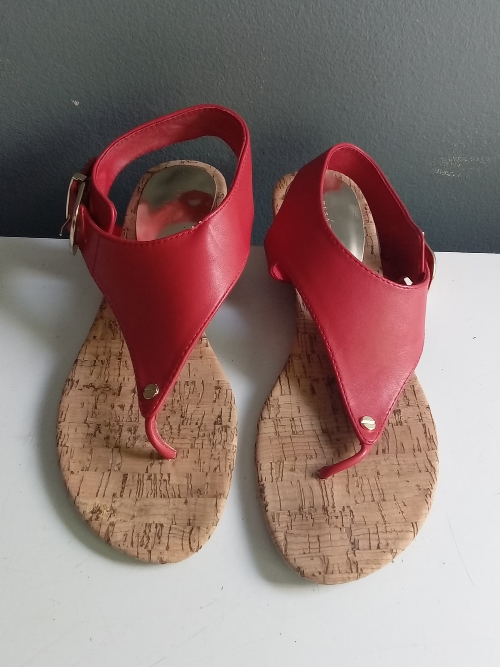Pesaro Red Cork-Style Thong Sandals